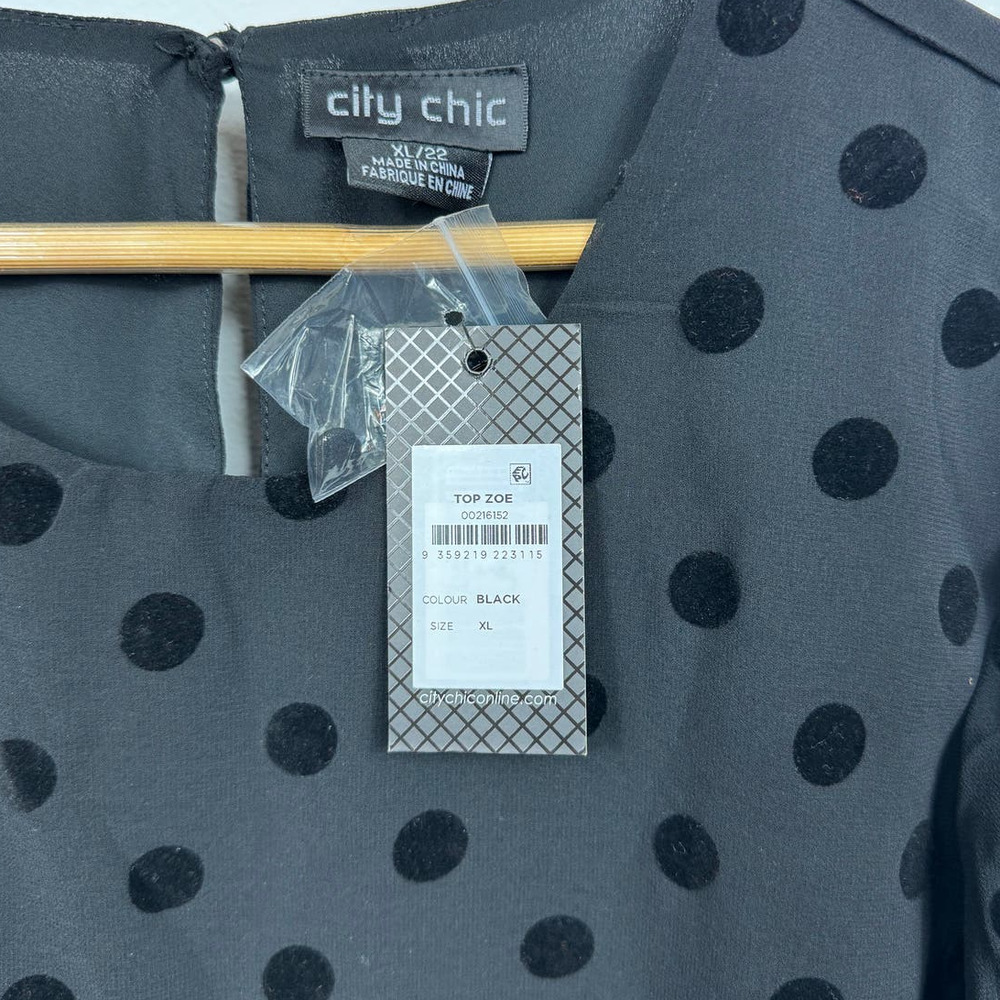 City Chic Zoe Top in Black Polka Dots Size XL/22 - Picture 7 of 8